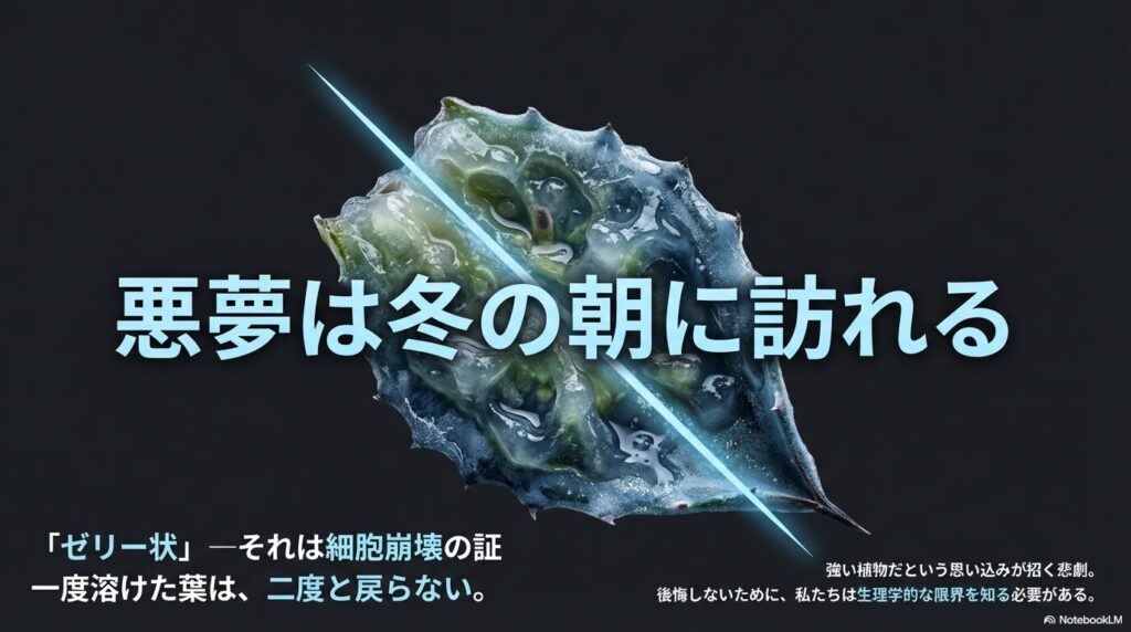 冬の朝にアガベがゼリー状に溶ける悪夢と強い植物という思い込みが招く悲劇への警告