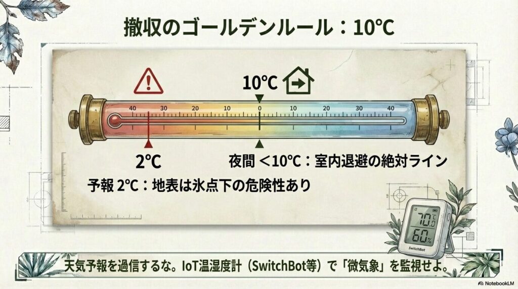 アガベの室内退避の絶対ラインである夜間10度とIoT温湿度計を用いた微気象監視の重要性