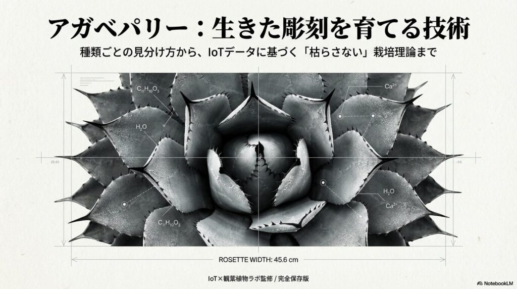 アガベパリーの緻密なロゼットと葉の幾何学的な造形美