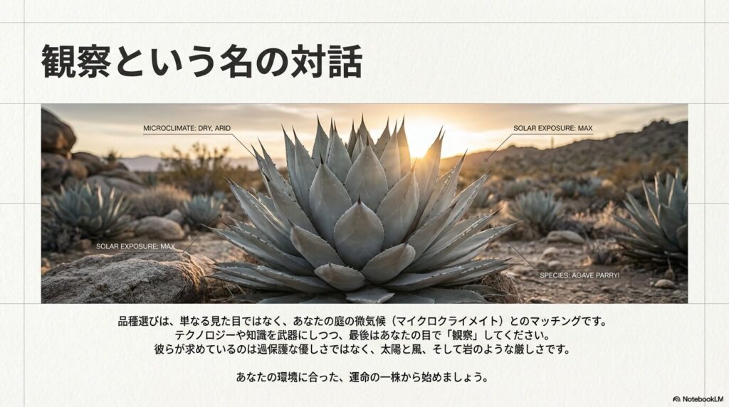 乾燥した岩場で強烈な朝日を浴びて生育する野生のアガベパリーの美しい群生