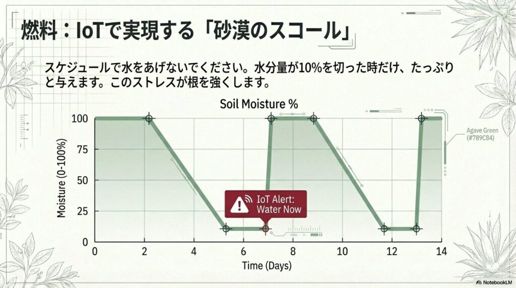 アガベアテナータの成長速度を劇的に早める土壌水分量10%以下の乾湿のメリハリとIoT水やり管理