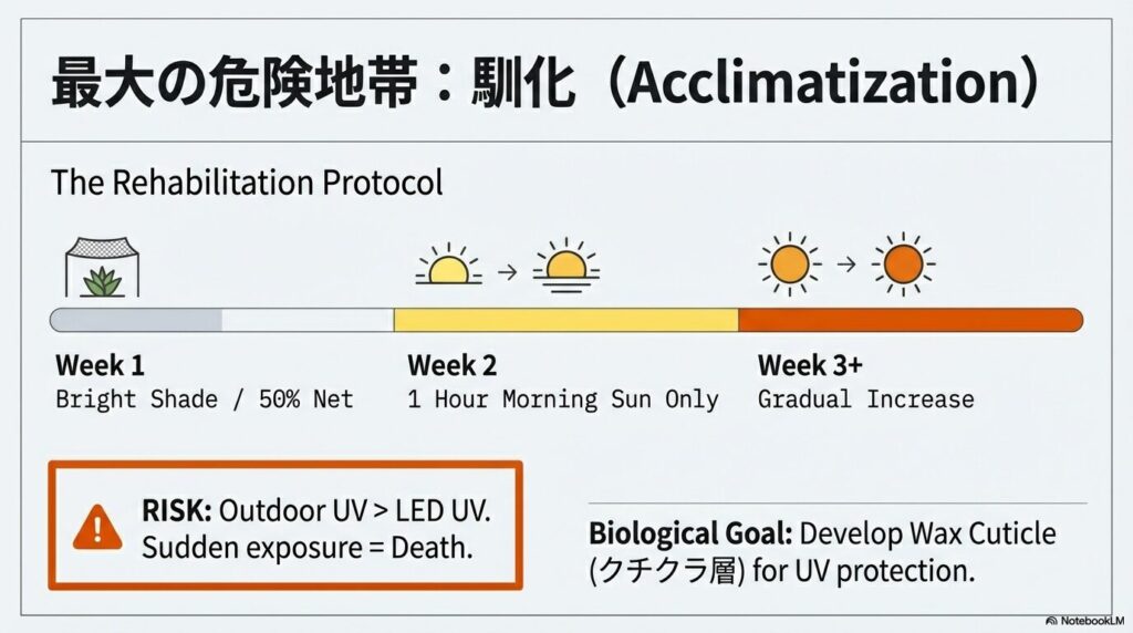 アガベの葉の張りやシワの深さに応じて土耕管理（Soil Culture）か水耕管理（Water Culture）かを見極める戦略選択