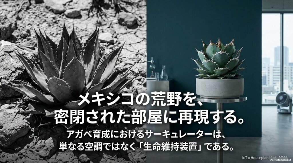室内でメキシコの荒野を再現するアガベ育成用サーキュレーター
