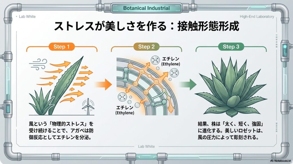 風の物理的ストレスによるエチレン分泌と接触形態形成のプロセス