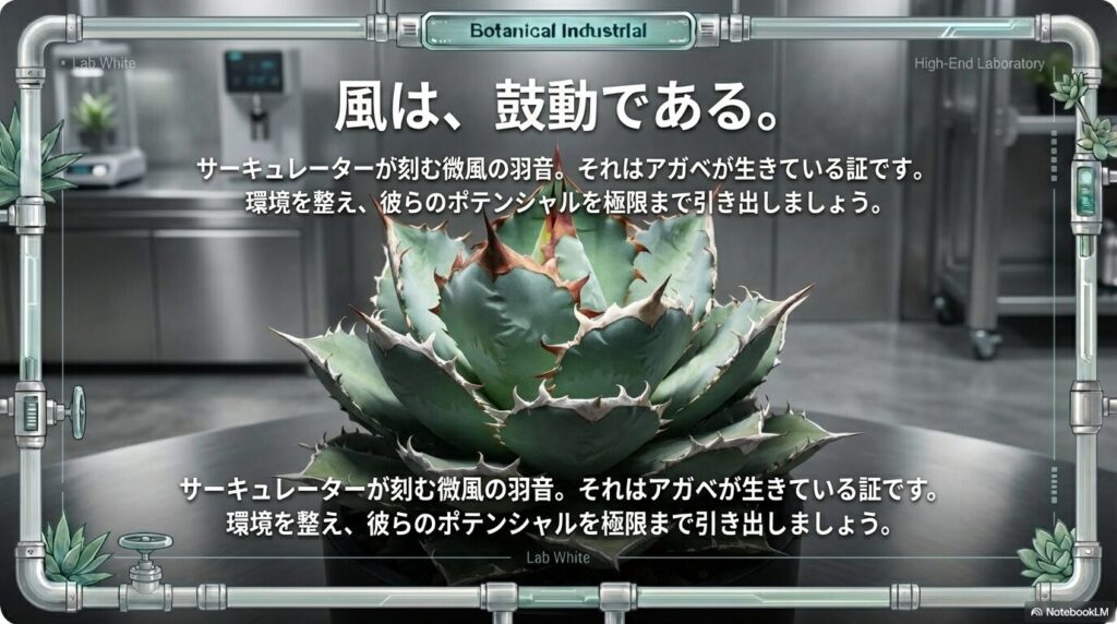 室内でメキシコの荒野を再現するアガベ育成用サーキュレーター
