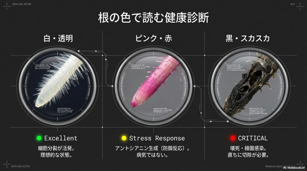 アガベの根っこの色（白・ピンク・黒）による健康状態の診断基準