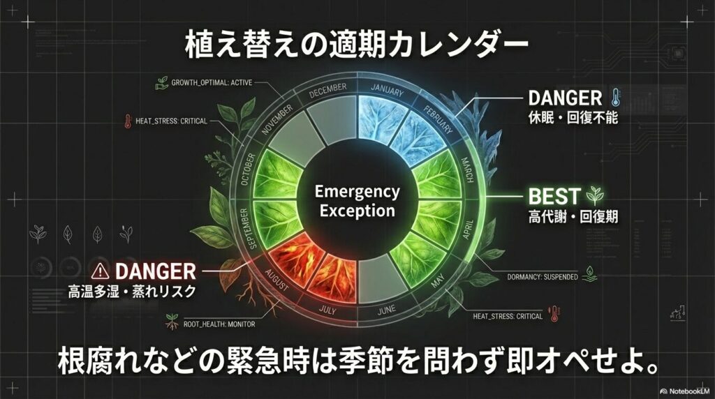 春と秋を推奨し真夏と真冬を避けるアガベの植え替え適期カレンダー