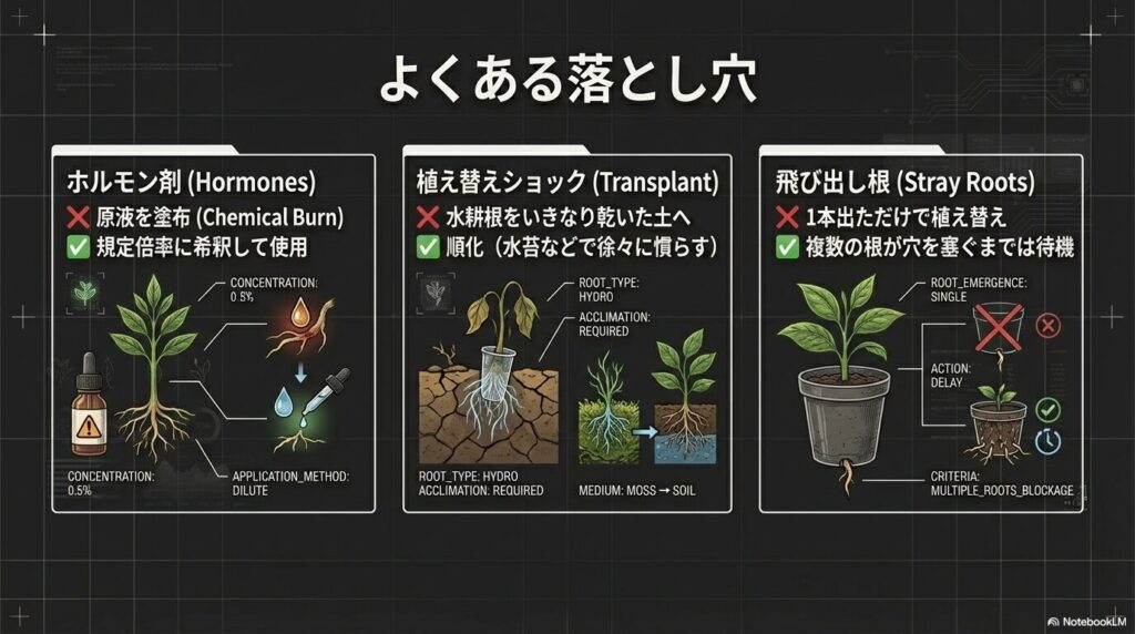 アガベの発根促進剤の薬害や植え替えショックなどよくある失敗と対策