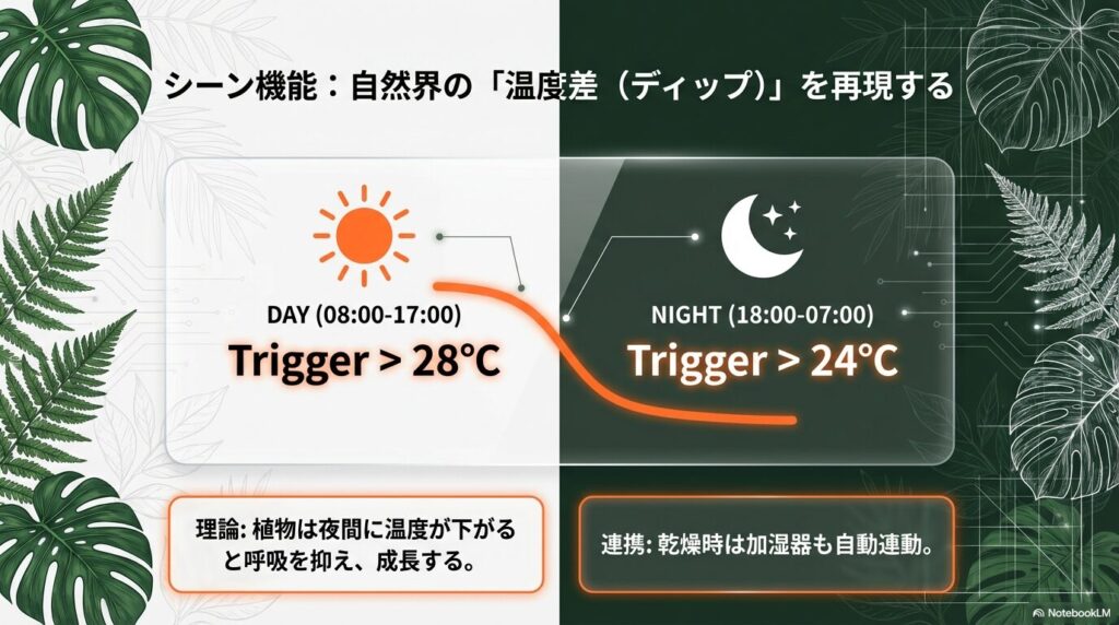 SwitchBotのシーン機能を活用した昼夜の温度差の再現