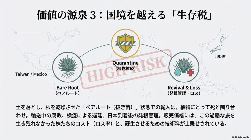 台湾からのアガベ輸入におけるベアルート処理、植物検疫、発根管理のリスクとコスト構造