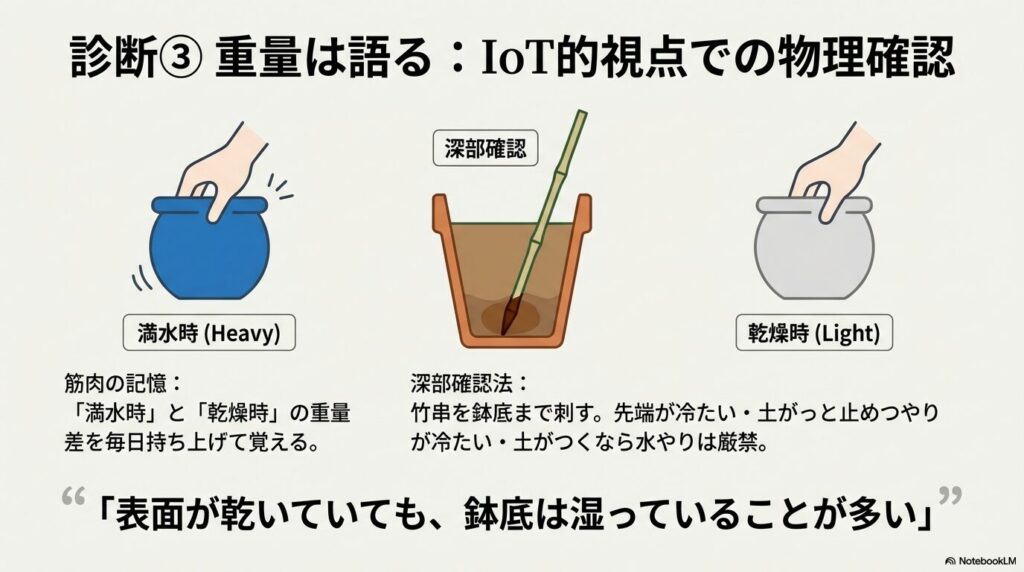 竹串を使った深部確認と鉢の重量差でアガベの土の乾燥状態を測る方法