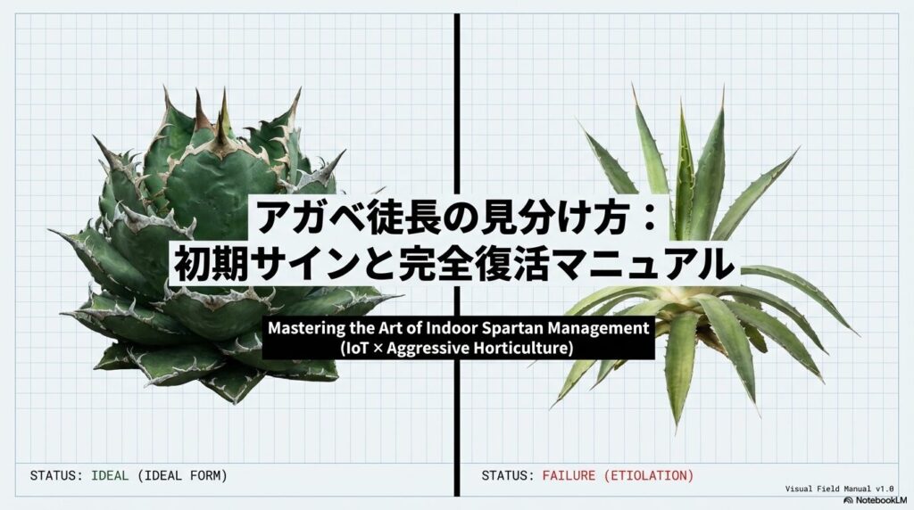 アガベ徒長の見分け方と完全復活マニュアル（IoTを活用した室内スパルタ管理術）