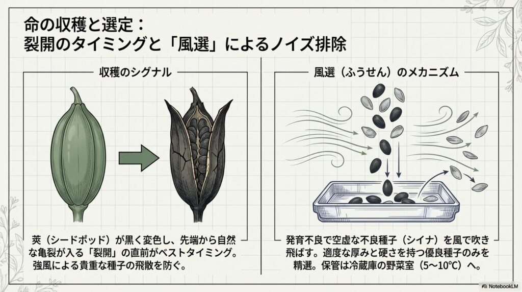 アガベのシードポッドの裂開サインと風選(ふうせん)のメカニズム