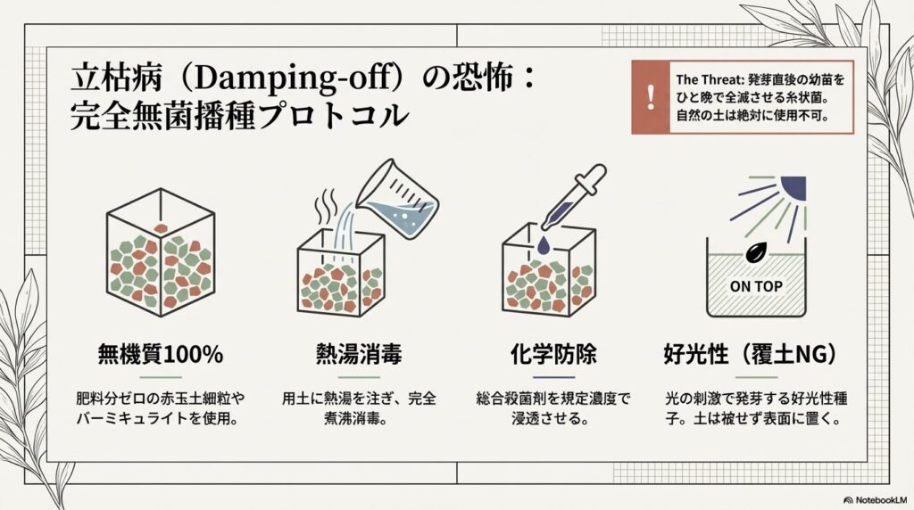 アガベ実生における完全無菌播種プロトコルの4ステップ