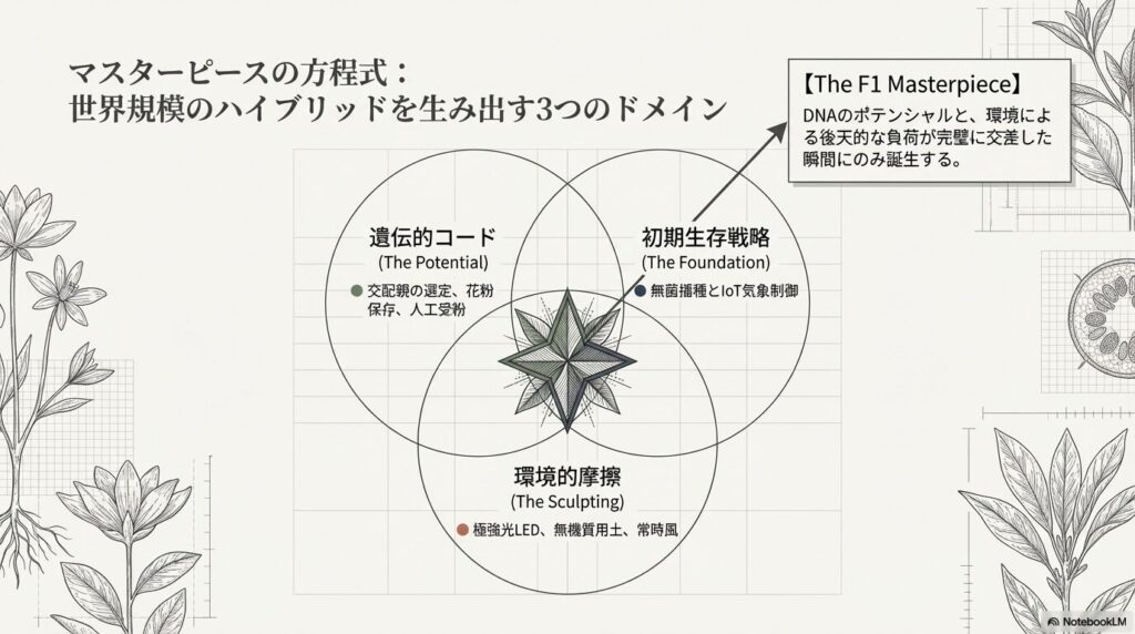 アガベのハイブリッドを生み出す3つのドメインを示すベン図