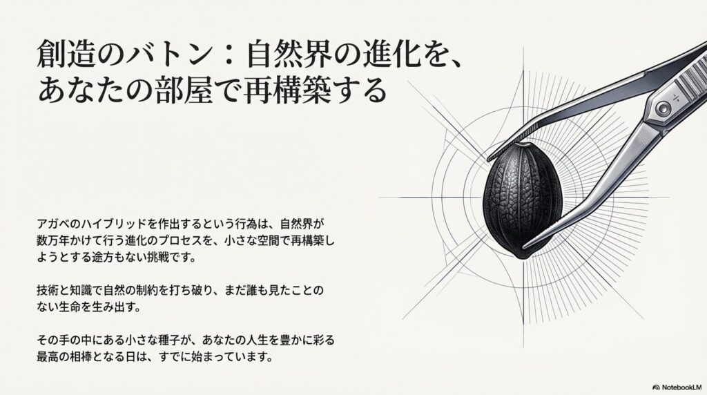 ピンセットでつままれたアガベのハイブリッド種子