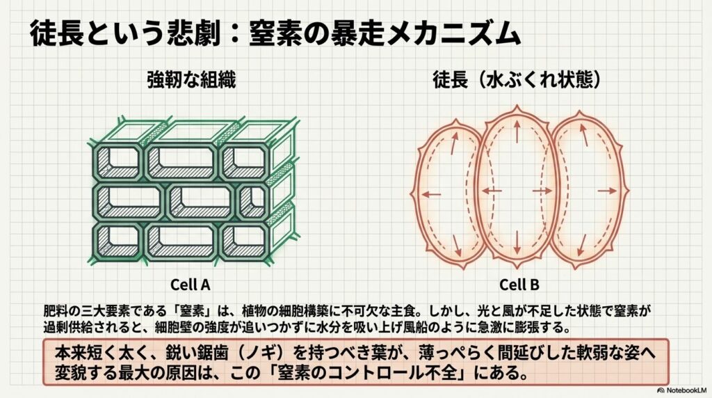 アガベがハイポネックスの過剰な窒素で徒長するメカニズム