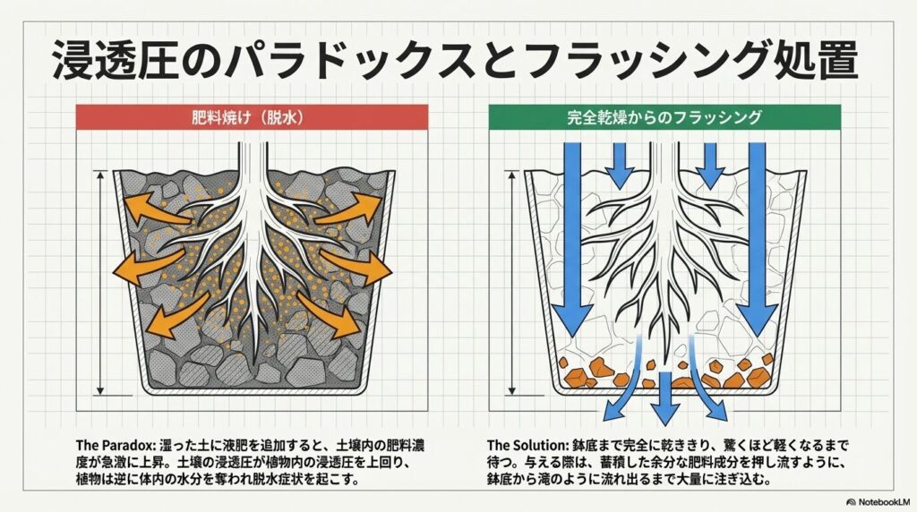 アガベのハイポネックス施肥時の浸透圧コントロールとフラッシング
