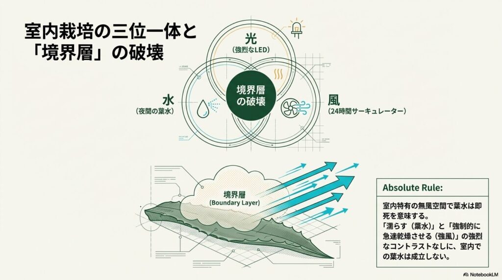 アガベの室内栽培における光・水・風の三位一体と、サーキュレーターによる境界層の破壊