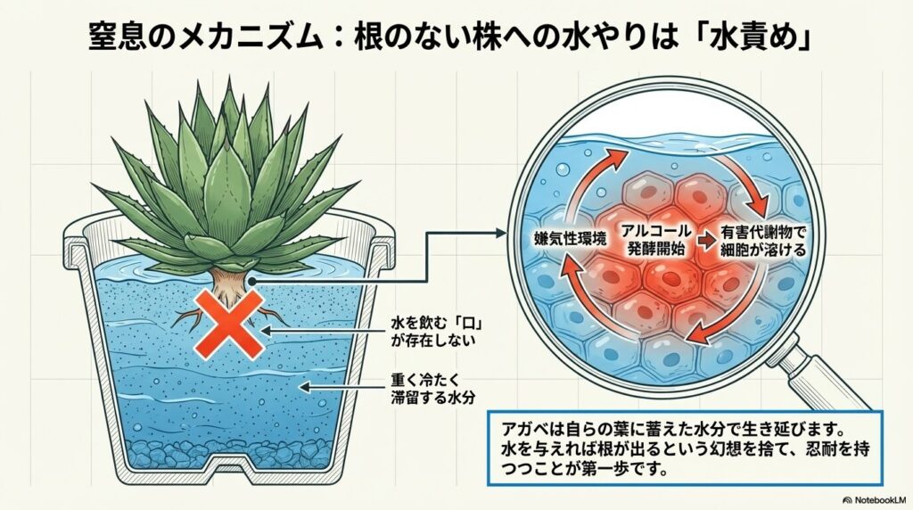 アガベの嫌気性環境と細胞が溶けるメカニズム