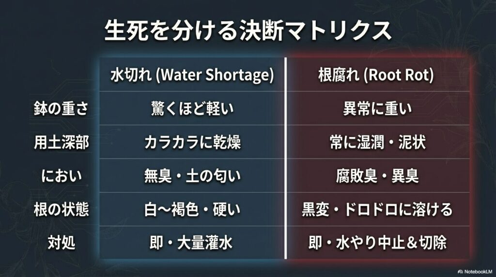 アガベの水切れと根腐れを見分ける生死を分ける決断マトリクス表