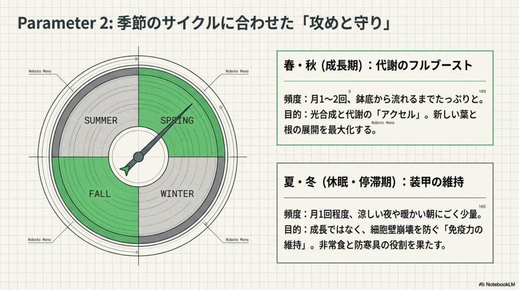 アガベの春夏秋冬の季節のサイクルに合わせたリキダスの最適な投与頻度とタイミングの使い分け