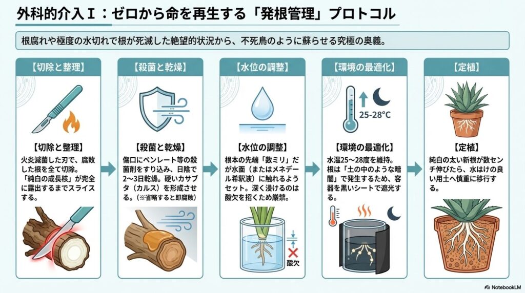 アガベを瀕死の状態から復活させる水耕での発根管理プロトコル
