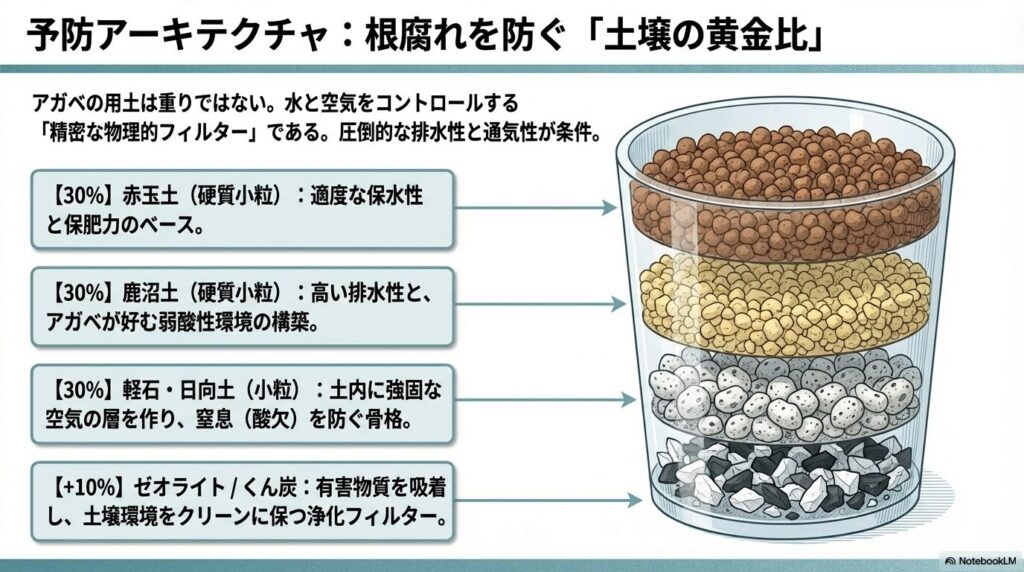 アガベの根腐れを防ぐ排水性と通気性に優れた土壌の黄金比ブレンド