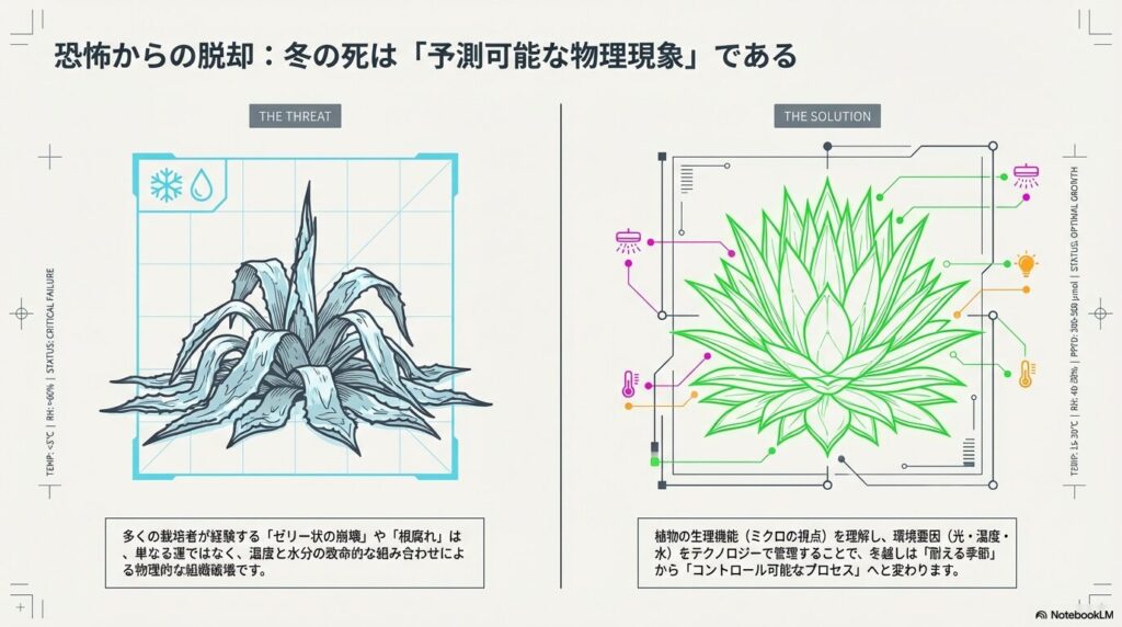 冬の根腐れやゼリー状の崩壊は温度と水分の組み合わせによる物理的現象