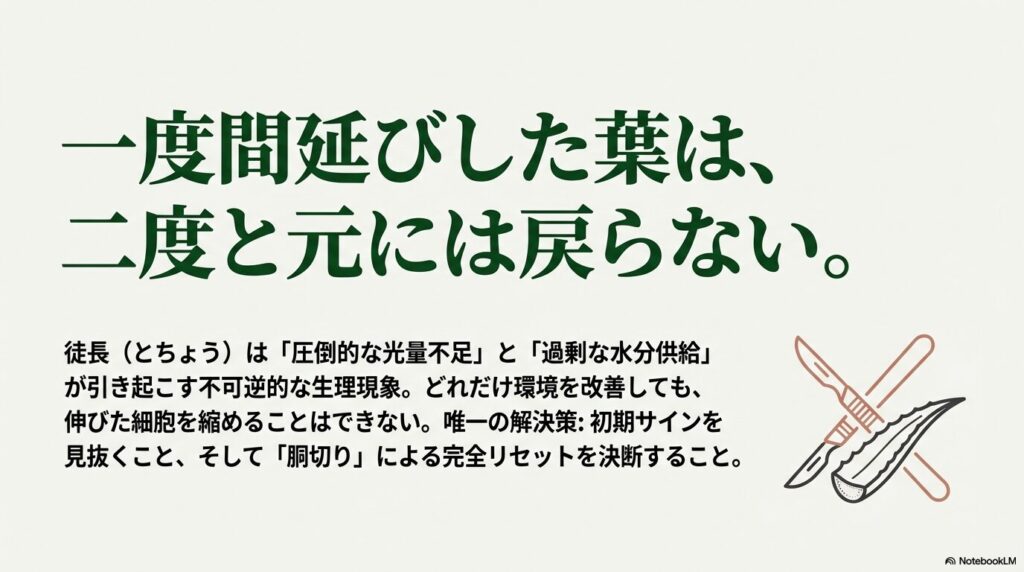 メスとアガベの葉のアイコン、不可逆的な生理現象の説明