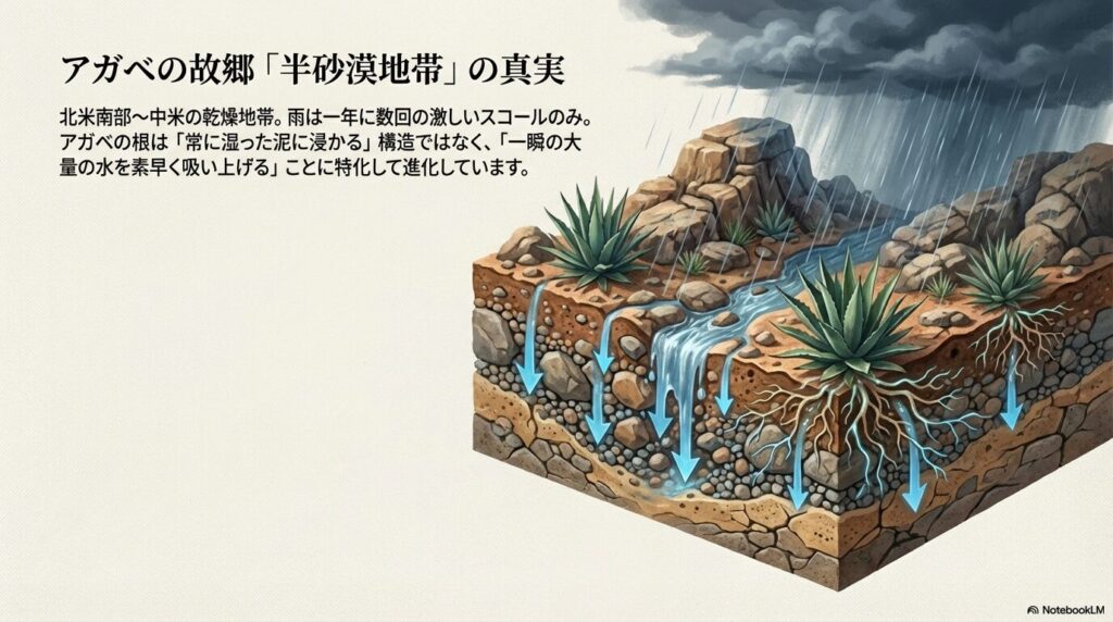 北米南部から中米に広がるアガベの自生地である半砂漠地帯の風景