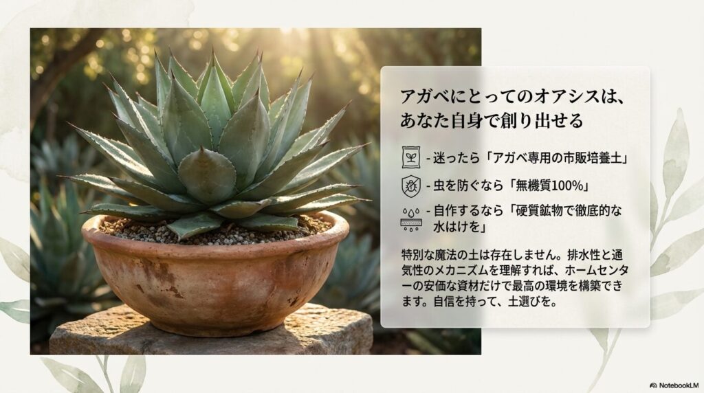 理想的な環境で健康に育ったアガベとテラコッタ鉢