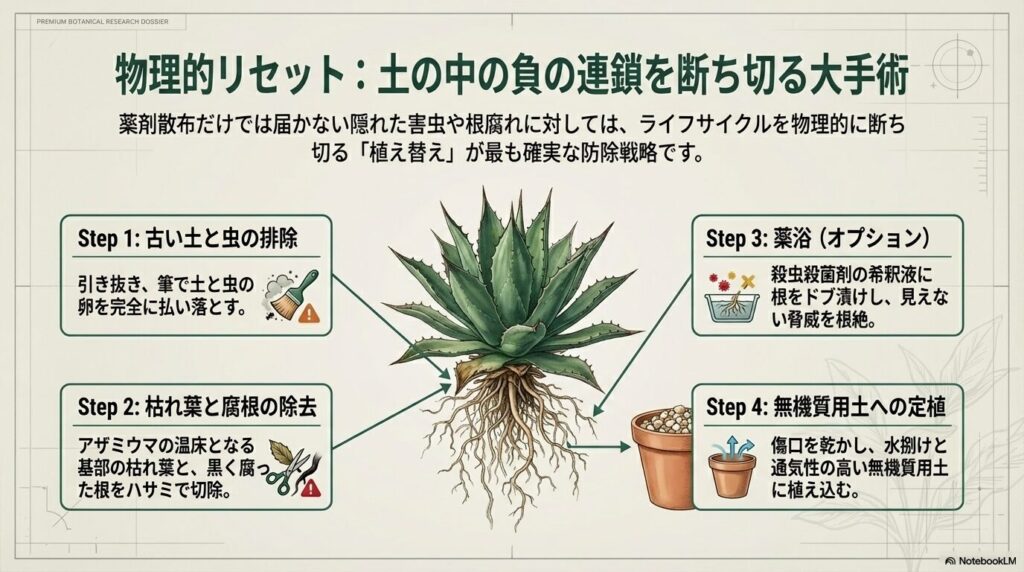アガベの害虫と根腐れを防ぐ物理的リセット（植え替え）の4ステップ