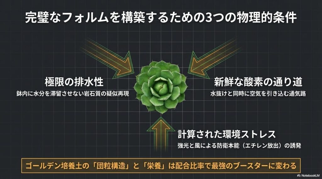 アガベの完璧なフォルムを構築するための3つの物理的条件