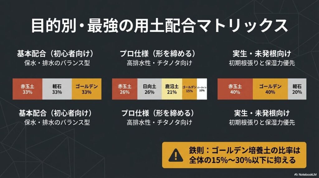 初心者からプロ向けまで目的別のアガベ用土配合マトリックス表