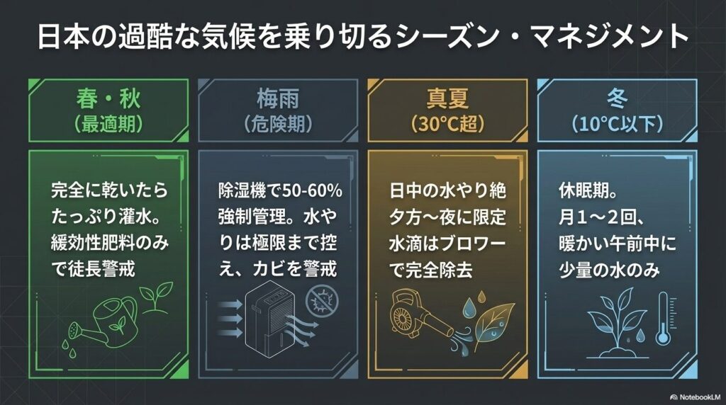 日本の過酷な春夏秋冬を乗り切るためのアガベのシーズンマネジメント