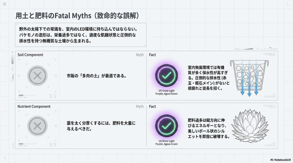 市販の多肉の土や肥料過多によるアガベ育成の失敗例と圧倒的な排水性の重要性の解説