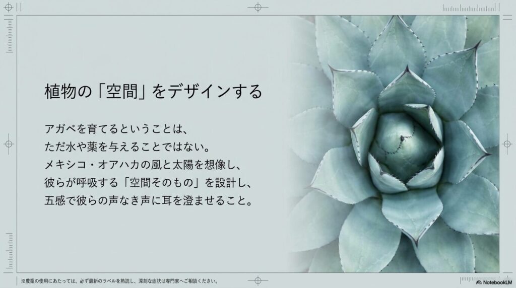 アガベが健康に育つ空間デザインのメッセージ。