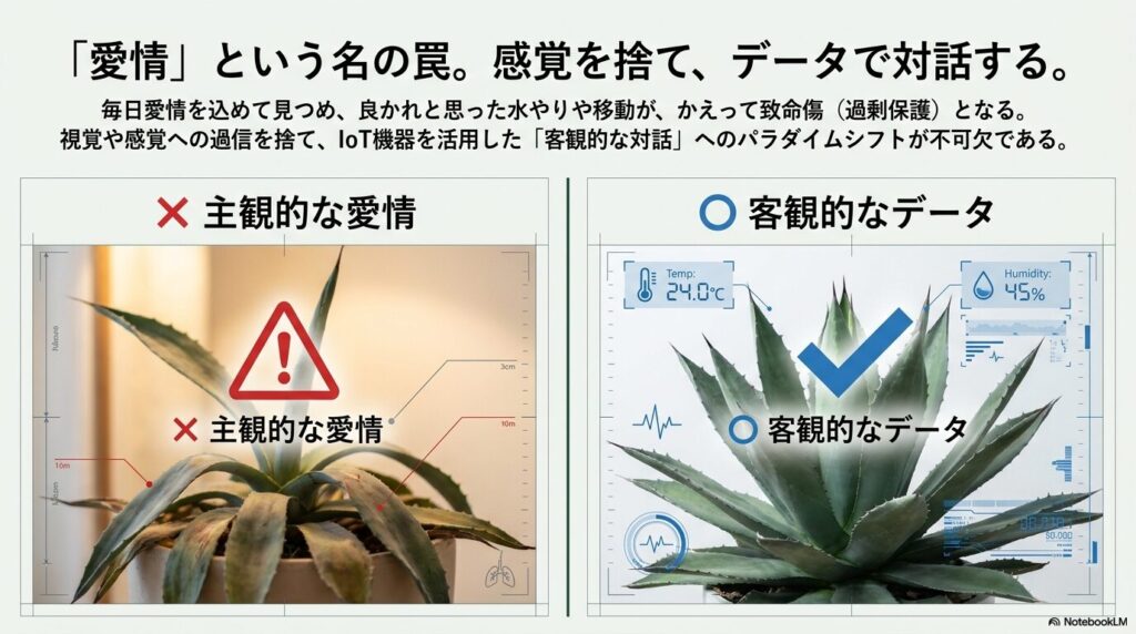 アガベ栽培における主観的な愛情とIoTを用いた客観的データ管理の比較