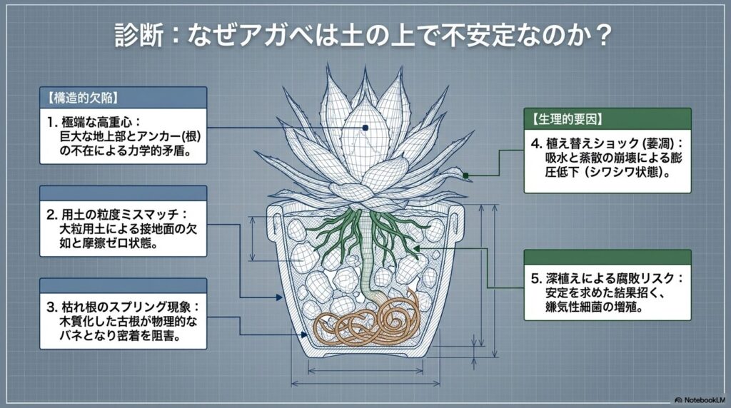 アガベが用土の上で不安定になる構造的欠陥と生理的要因の全体像
