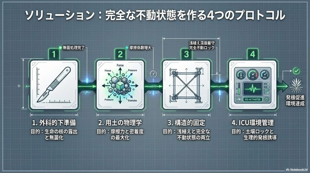 アガベのぐらつきを排除し完全な不動状態を作る4つのステップとプロトコル