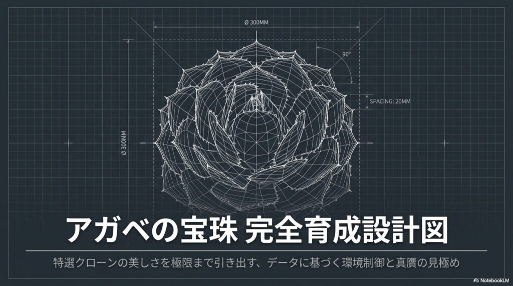 アガベの宝珠（Baozhu）の完全育成設計図と精密なロゼットの構造図