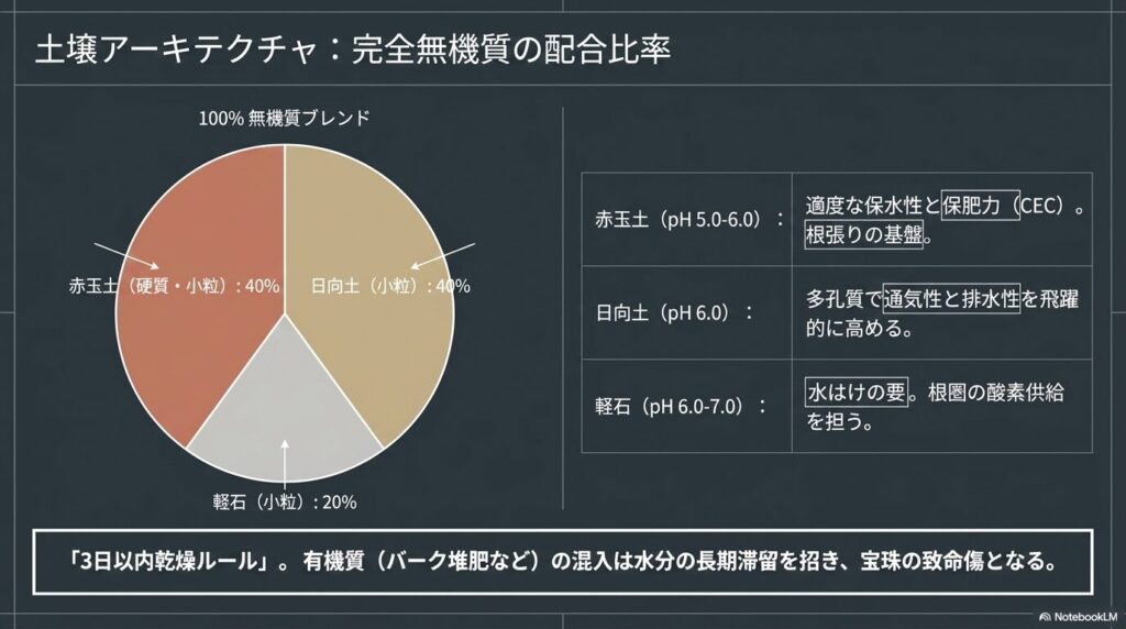 アガベ宝珠に最適な完全無機質配合土の比率（赤玉土・日向土・軽石）