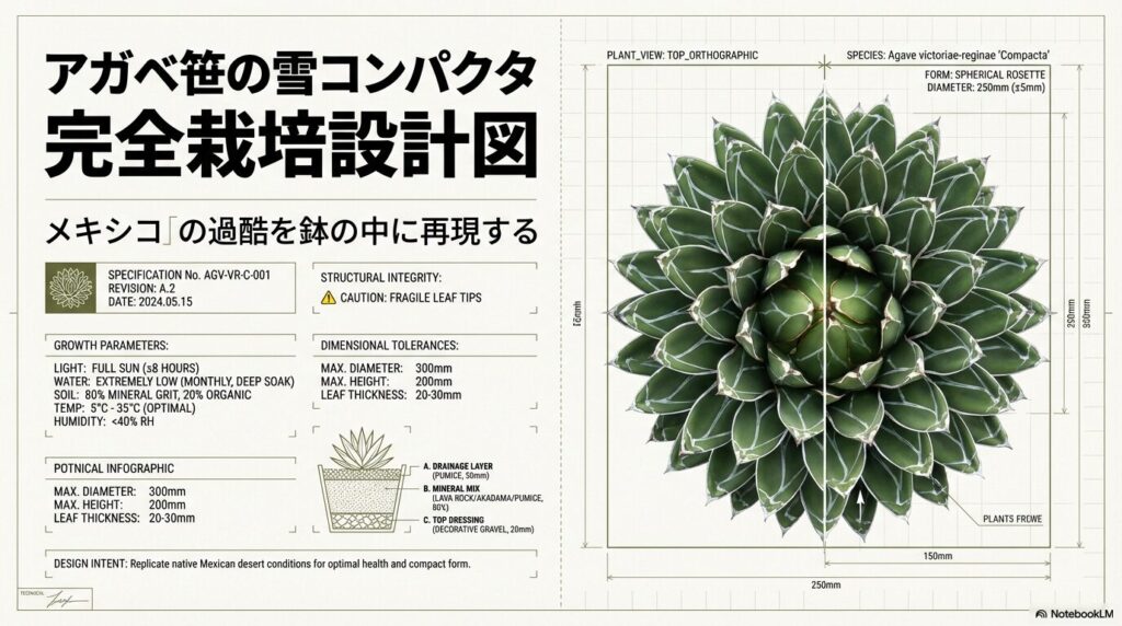 アガベ笹の雪コンパクタの完全栽培設計図と成長パラメーター