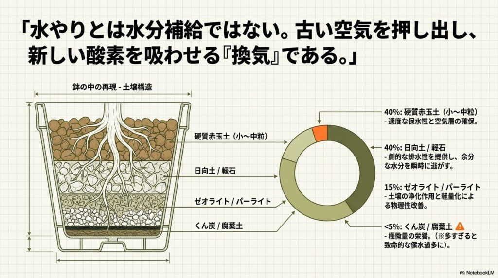 根腐れを防ぐためのアガベ笹の雪コンパクタに最適な無機質主体の用土配合グラフ