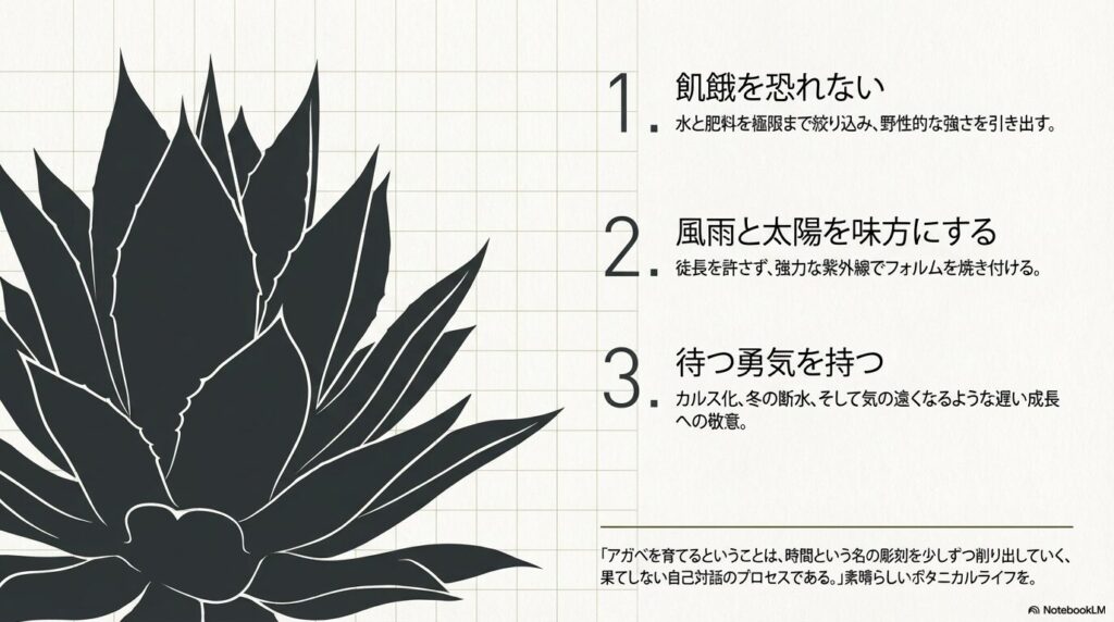 アガベ笹の雪コンパクタを美しく育てるための3つの栽培哲学（飢餓、環境、待つ勇気）