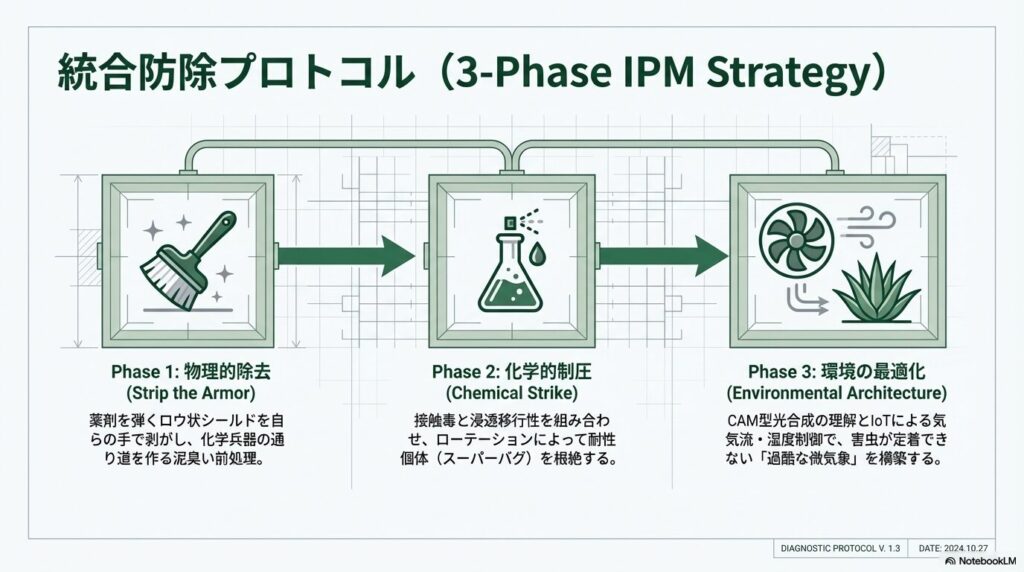 アガベの害虫に対する3段階の統合防除プロトコル