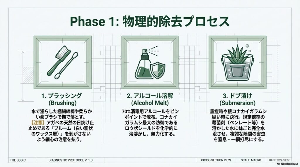ブラッシングやドブ漬けなどアガベの害虫を物理的に除去する方法