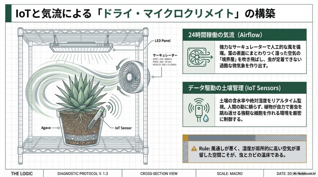 24時間の気流とIoTセンサーを活用したアガベの栽培環境最適化