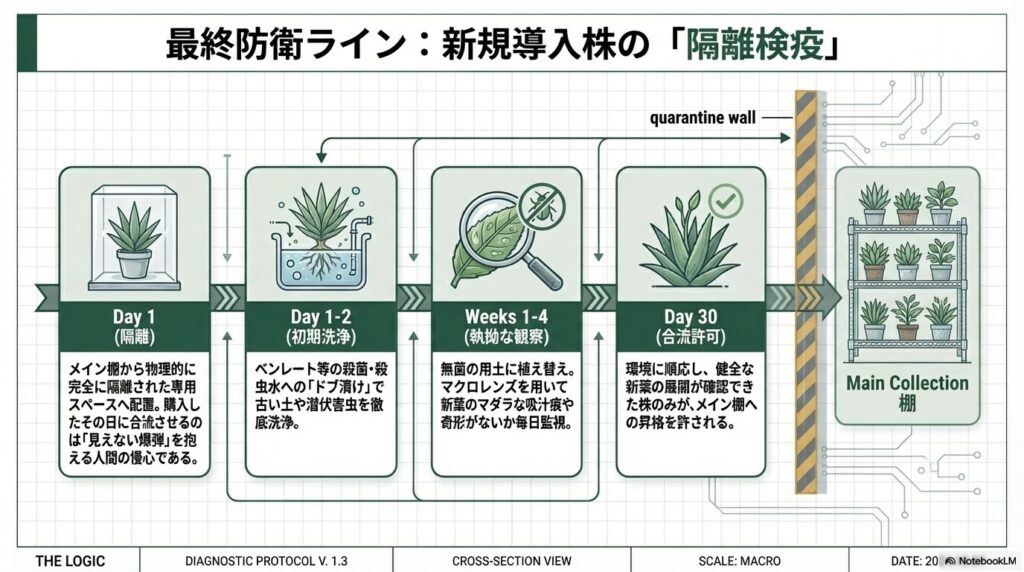 アガベ新規導入時の隔離検疫とドブ漬けの手順フロー
